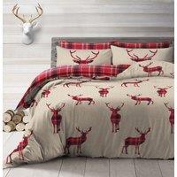 Velosso Stag Reversible Cotton Rich Printed Duvet Cover & Pillowcase Set in Natural | Size: Single