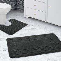 Velosso Greek Key Bathmat Set - Antislip in Charcoal
