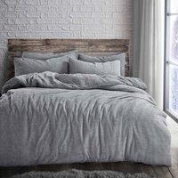 Velosso Plain Teddy Warm & Cosy Duvet Cover & Pillowcase Set in Silver | Size: Single