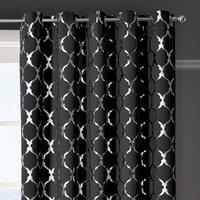 Velosso Arabesque Thermal Blackout Ready Made Eyelet Curtains in Black | Size: 168 cm width x 137 cm drop
