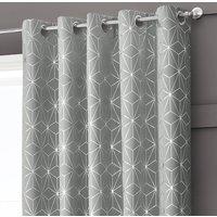 Velosso Modern Blackout Geometric Curtain, Ring Top, Thermal Energy Saving in Silver | Size: 117 cm width x 183 cm drop