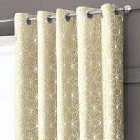 Velosso Modern Blackout Geometric Curtain, Ring Top, Thermal Energy Saving in Cream | Size: 117 cm width x 183 cm drop