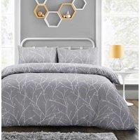Velosso Autumn Branches Duvet Cover & Pillowcase Set - Printed Cotton Rich in Grey | Size: Single