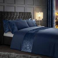 Intimates Crushed Velvet Duvet Cover & Pillowcase Set - Elegant Bedding Ensemble in Navy | Size: Single