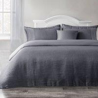 Velosso Waffle Weave Duvet Cover Set - Textured Pillowcase, Button Enclosure in Charcoal | Size: Double