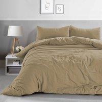 Velosso Elegant Microfibre Duvet Cover & Pillowcase Set, Breathable Bed Linen in Beige | Size: Single