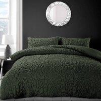 Velosso Quilted Pinsonic Geometric Duvet Cover & Pillowcase Set in Olive | Size: Single