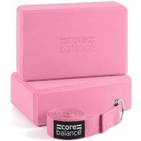 Core Balance Yoga Block Set EVA Foam Brick With D Ring Stretch Strap Belt in Pink