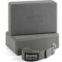 Core Balance Yoga Block Set EVA Foam Brick With D Ring Stretch Strap Belt in Grey