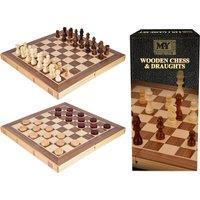 M.Y Wooden 12" Two In One Chess & Draughts Set in Light Brown