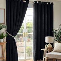 Luxury Living Chenille Blackout Ring Top Eyelet Curtains in Black | Size: 168 cm width x 229 cm drop