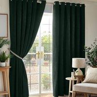 Luxury Living Chenille Blackout Ring Top Eyelet Curtains in Green | Size: 117 cm width x 137 cm drop