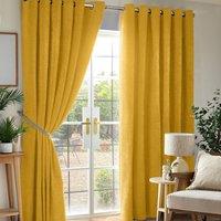 Luxury Living Chenille Blackout Ring Top Eyelet Curtains in Yellow | Size: 117 cm width x 183 cm drop