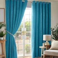 Luxury Living Chenille Blackout Ring Top Eyelet Curtains in Teal | Size: 117 cm width x 137 cm drop