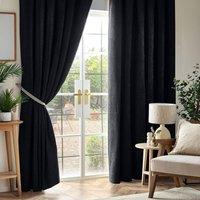 Luxury Living Chenille Blackout Pencil Pleat Top Curtains in Black | Size: 168 cm width x 183 cm drop