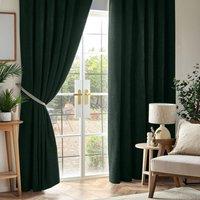 Luxury Living Chenille Blackout Pencil Pleat Top Curtains in Green | Size: 117 cm width x 137 cm drop