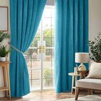 Luxury Living Chenille Blackout Pencil Pleat Top Curtains in Teal | Size: 117 cm width x 137 cm drop
