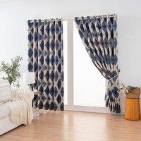 Luxury Living Luxury Diamond Jacquard Metallic Fully Lined Ring Top Curtains in Blue | Size: 168 cm width x 137 cm drop