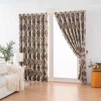 Luxury Living Luxury Diamond Jacquard Metallic Fully Lined Ring Top Curtains in Cream | Size: 168 cm width x 137 cm drop