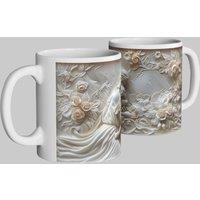 Simply Stunning Mugs Handcrafted Ceramic Mug - Mother & Child with Elegant Floral Embossing in White