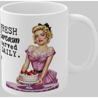 Simply Stunning Mugs 'Fresh Sarcasm Served Daily' Vintage Pin-Up Handcrafted Ceramic Mug in White