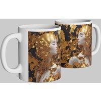 Simply Stunning Mugs Handcrafted Ceramic Mug with Elegant Golden Woman 3D Design in White