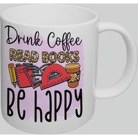 Simply Stunning Mugs Handcrafted Ceramic Mug 'Drink Coffee, Read Books, Be Happy' in White