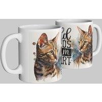 Simply Stunning Mugs "Gold Hands, Warm Heart" Hancrafted Ceramic Mug Cat Design in White