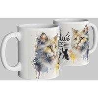 Simply Stunning Mugs "Pawsitive Vibes Only" Ceramic Mug - Fluffy Cat Design in White
