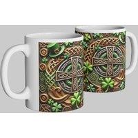 Simply Stunning Mugs Handcrafted Ceramic Mug with St. Patrick's Day Celtic Design in White