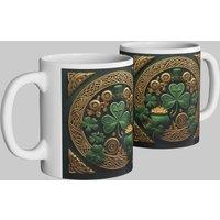 Simply Stunning Mugs Handcrafted Ceramic Mug with Celtic Shamrock & Gold Accents in White