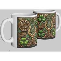 Simply Stunning Mugs Handcrafted Ceramic Mug with Celtic Clover & Lucky Symbols in White