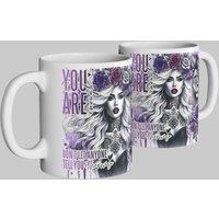 Simply Stunning Mugs Fierce & Fearless Handcrafted Mug Lion & Woman Gothic Art Design in White