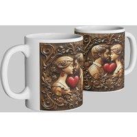 Simply Stunning Mugs Vintage Wooden Love Mug - Romantic Engraved-Style Design in White