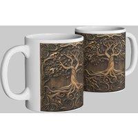Simply Stunning Mugs Ancient Tree of Life Mug - Rustic Engraved-Style Design in White