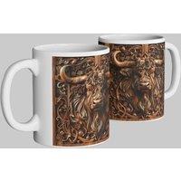 Simply Stunning Mugs Scottish Highland Cow Mug - Exquisite Carved Heritage Design in White