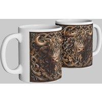 Simply Stunning Mugs Highland Cow Ceramic Mug - Scottish Heritage Carved-Style Design in White