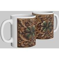 Simply Stunning Mugs Celtic Shamrock Mug - Intricate Wooden Carving Design in White