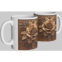 Simply Stunning Mugs Timeless Wooden Rose Mug - Artful Floral Elegance in White