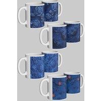 Simply Stunning Mugs Exquisite Blue Floral Ceramic Mug Set - 4-Piece Gift Collection in White