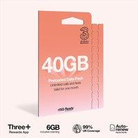 Three PAYG Voice SIM Pack - 40GB - &pound;10 in Red