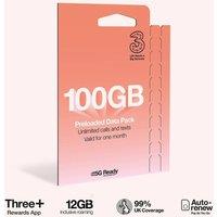 Three Mobile PAYG Voice SIM Pack - 100GB - &pound;15 in Red