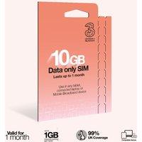 Three PAYG Mobile Broadband SIM, Pre-loaded with 10GB of Data that Lasts up to 1 Month in Red