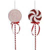 Garden Greatness Set Of 2 Hanging Candy Cane Decorations in Red | Size: 1 Pack