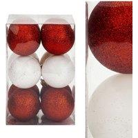 VFM e-Store Red & White Baubles Assorted (12 Pack) - Christmas Tree Decorations
