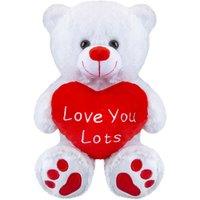 VFM e-Store Bear Soft Toy Sitting Plush With Red Love Heart Cuddly in White
