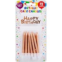 VFM e-Store 12 Metallic Rose Gold Birthday Cake Candles & Topper Set