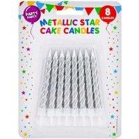 VFM e-Store 8 Metallic Silver Birthday Cake Candles, Party Supplies (75mm)
