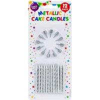 VFM e-Store 12 Metallic Silver Birthday Cake Candles, Party Supplies (60mm)