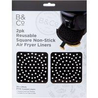 VFM e-Store Air Fryer Liner Square 2 Pack Reusable Non Stick PTFE Liners Black
